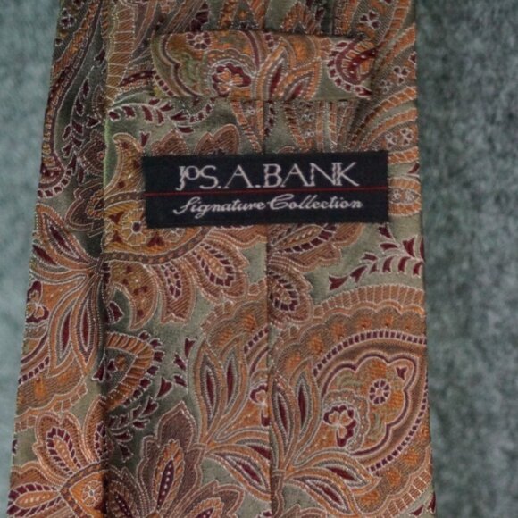 Jos. A. Bank Heritage Silk Slim Tie Green Brown Paisley Classic Mens Necktie - Picture 2 of 2
